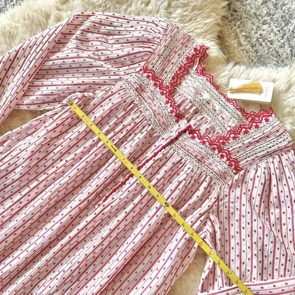💋SOLD💋 ♥️🌹DÔEN ‘Emmeline’ Organic Cotton Voile Cascading Lace-Trim Nightgown - Picture 10 of 16